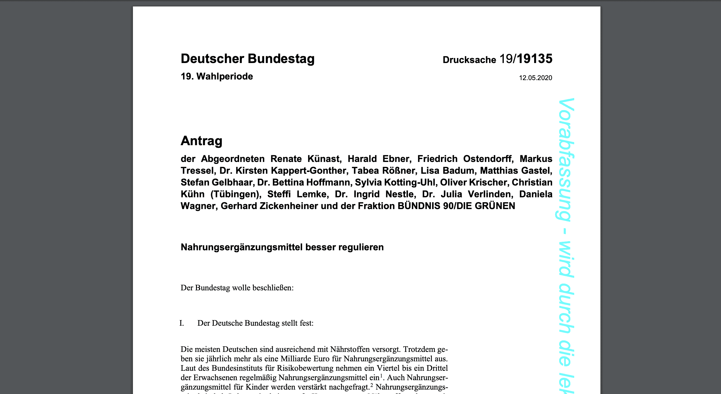 NEM besser regulieren? Die Grünen stellen einen Antrag